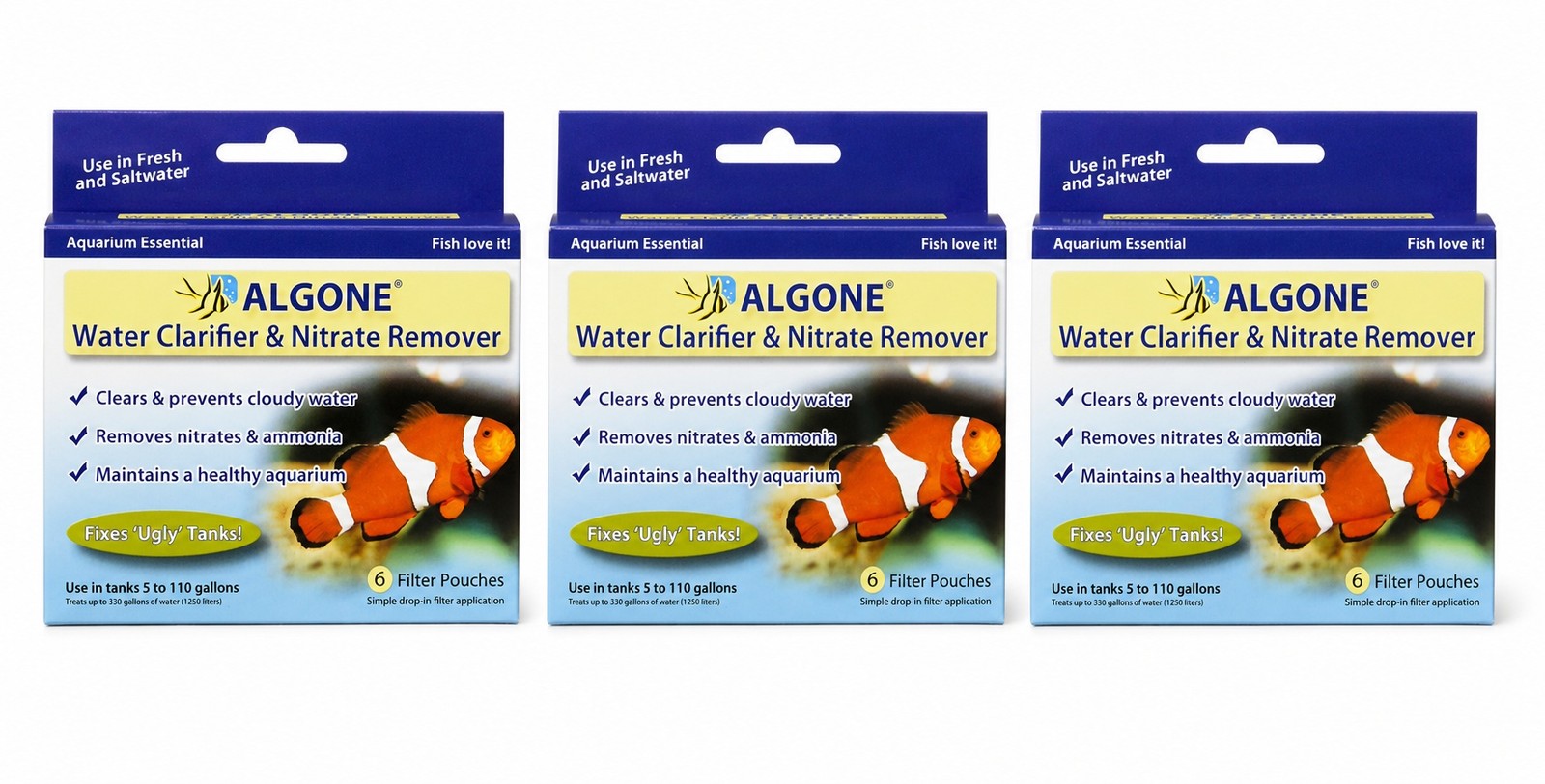 Algone Aquarium Water Clarifier and Nitrate Remover (3 Packages of 6 filters)
