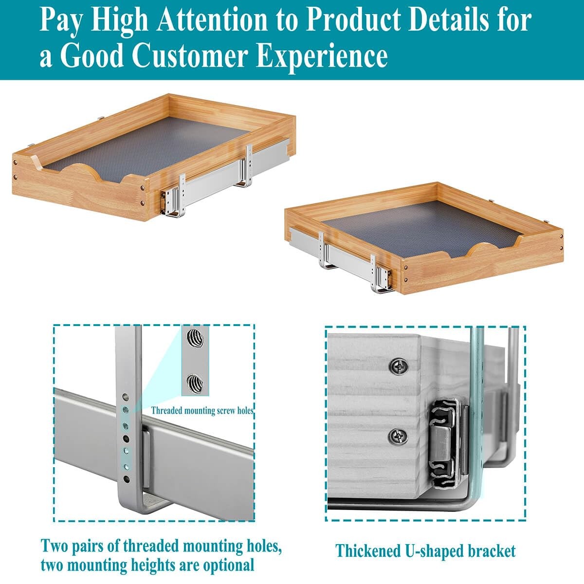Pull Out Cabinet Organizer 20"W x 21"D, Slide Out Wood Drawer Shelf, Pull Out...