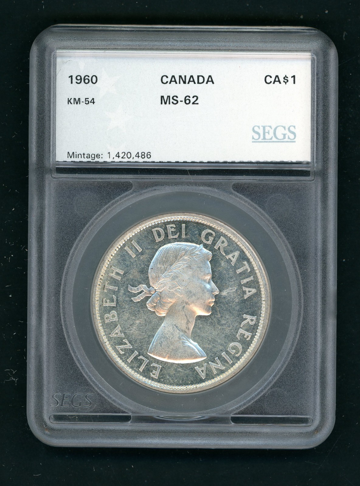 CANADA 1 DOLLAR 1960 SILVER COIN KM # 54 (0.600oz) AS SHOWN