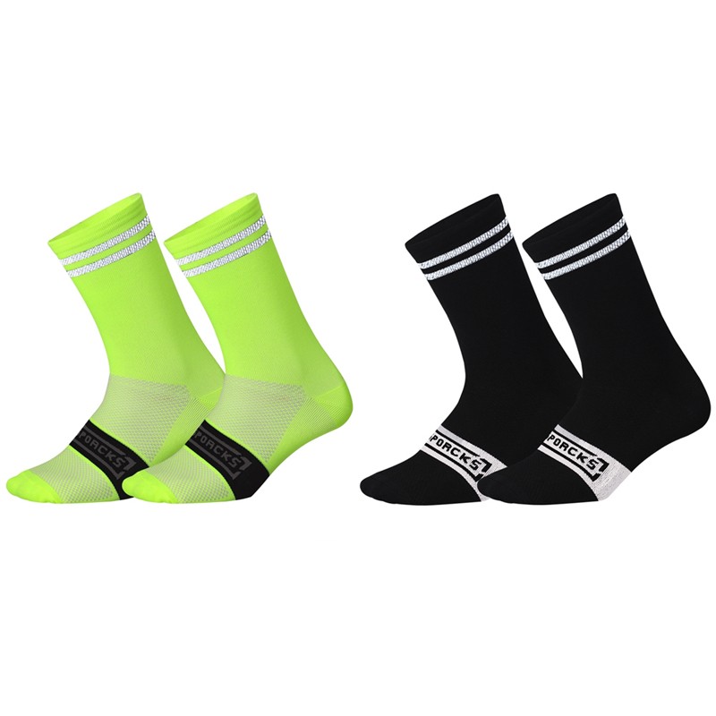 2 Pairs Reflective Cycling Socks Bicycle Bike Riding Sports Socks XC Black Green
