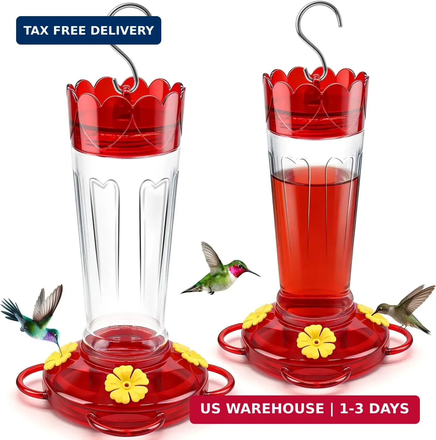 Hummingbird Feeders for Outdoors 2pack-14 OZ,Humming Bird Feeder Plastic with 4