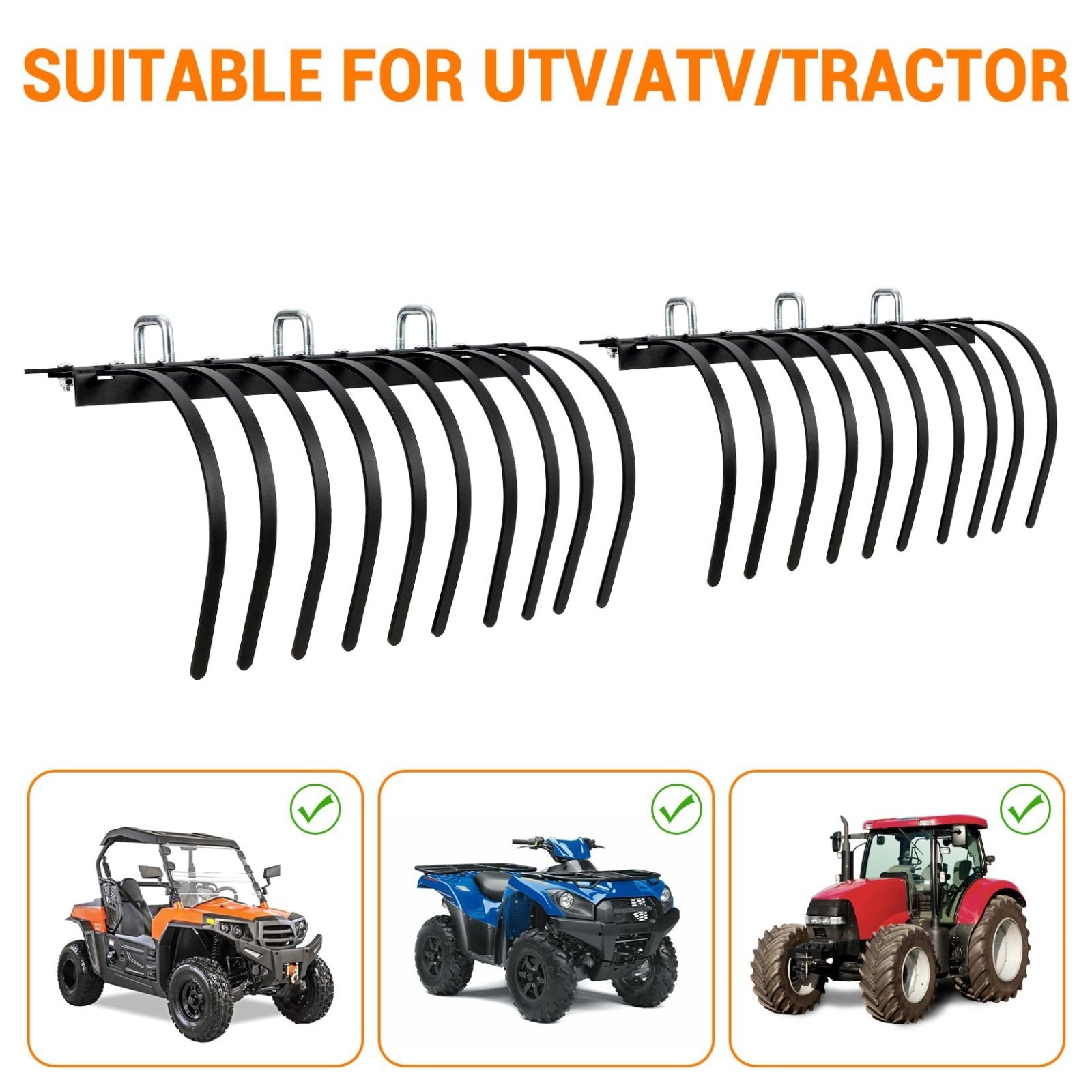 60" ATV/UTV Landscape Rake Implement Heavy Duty Rock Rake Manual Implement Lift