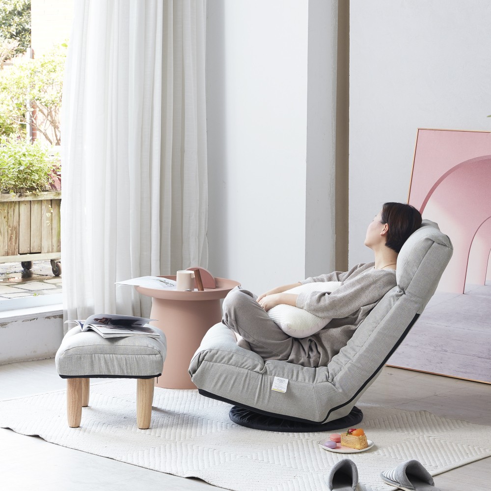 Adjustable Recliner Chair w/ Linen Upholstery, 360° Swivel Base - Gray