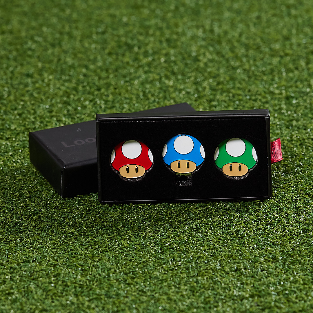 Mario Mushroom Golf Ball Marker 3 Pack Set: Retro Gamer Golf Accessory