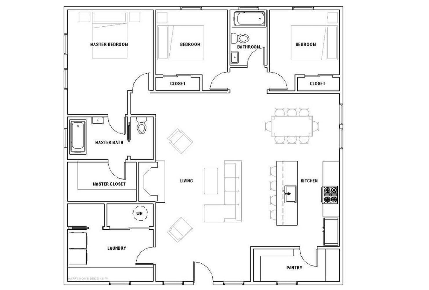 Spacious Cottage 3 bed 2 bath (40'x40') Custom House Plans and Blueprints - Elec