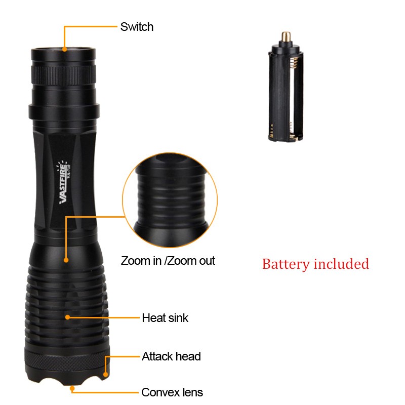 Rechargeable LED Flashlight 800Yards Work Light Predator Zoomable Torch + Switch