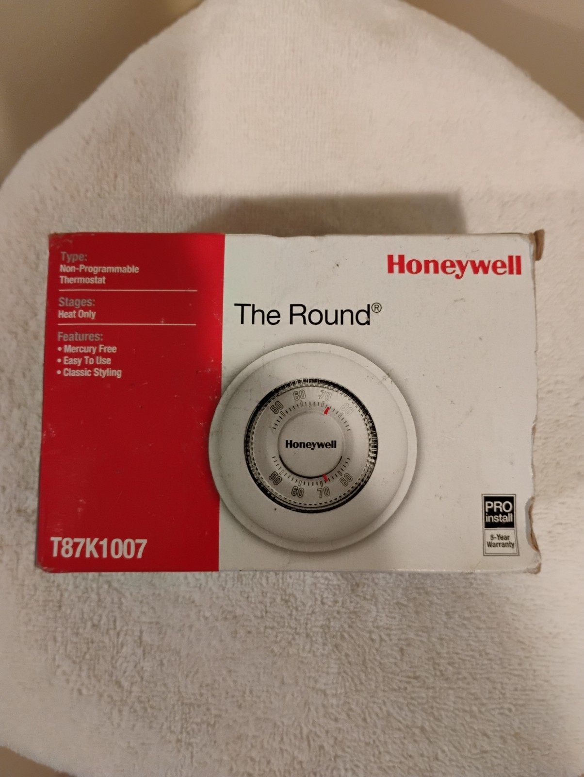 Honeywell The Round T87K1007 Non-Programmable Dial Thermostat, Mercury Free