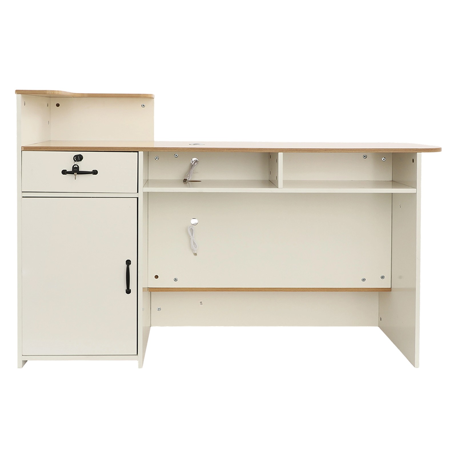 Modern Reception Desk Rectangle Reception Table w/ Lockable Drawer Free Standing