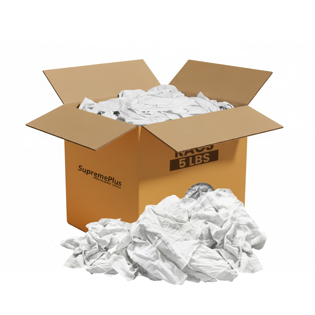 White T-Shirt Rags Bulk Boxes - 100% Cotton Knit Multipurpose Cleaning Wipers