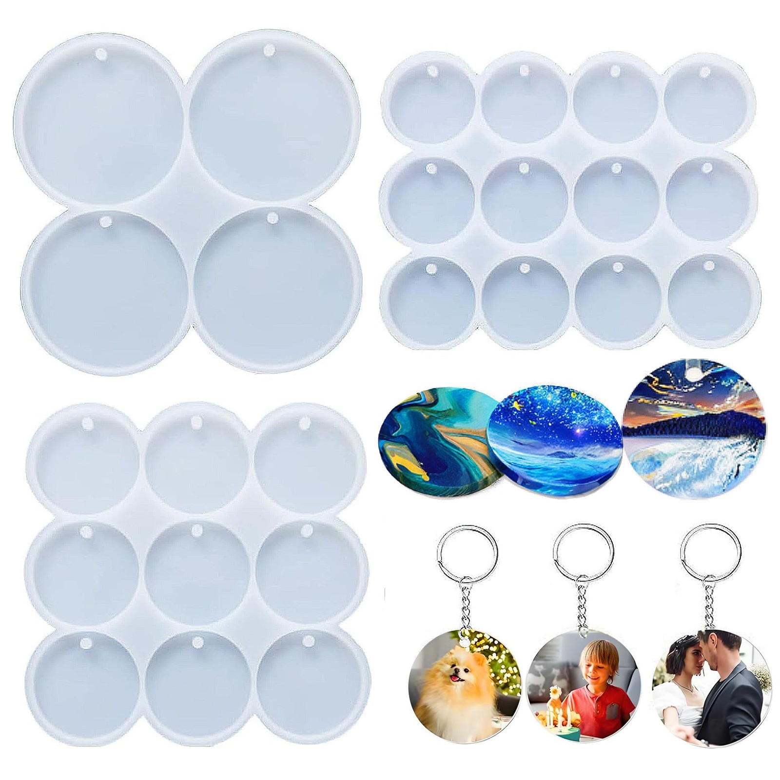 Resin Molds Silicone 25-Cavity Set of Large + Medium + Small Shiny Flat Circl...
