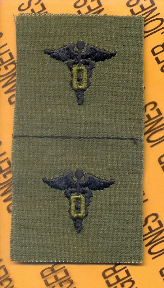 US Army Dental Corps Branch OD Green & Black sew on patch set