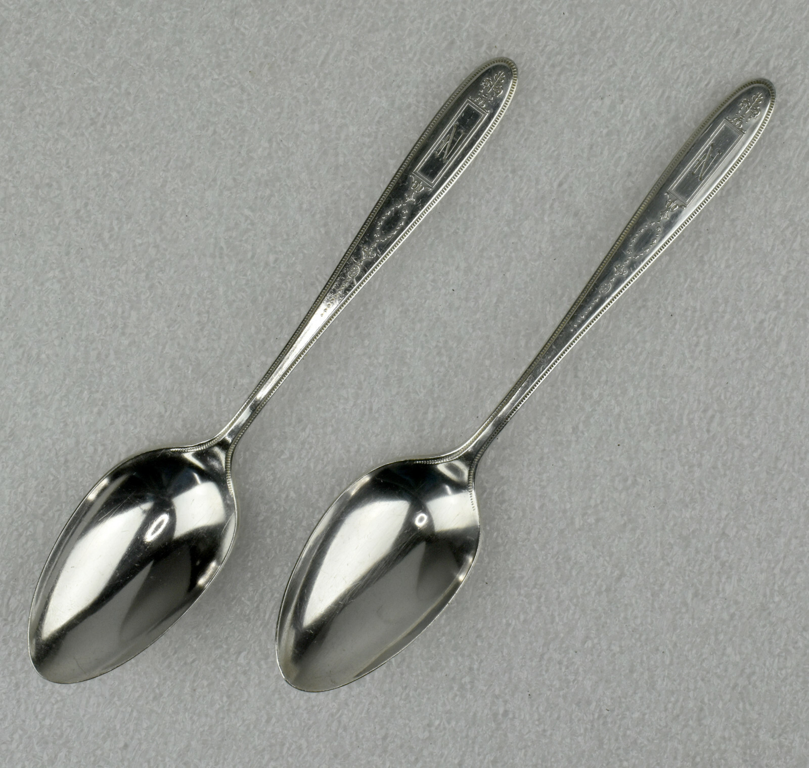 Two Oneida Silverplate 1921 GROSVENOR Tablespoon Serving Spoons "N" Monogram