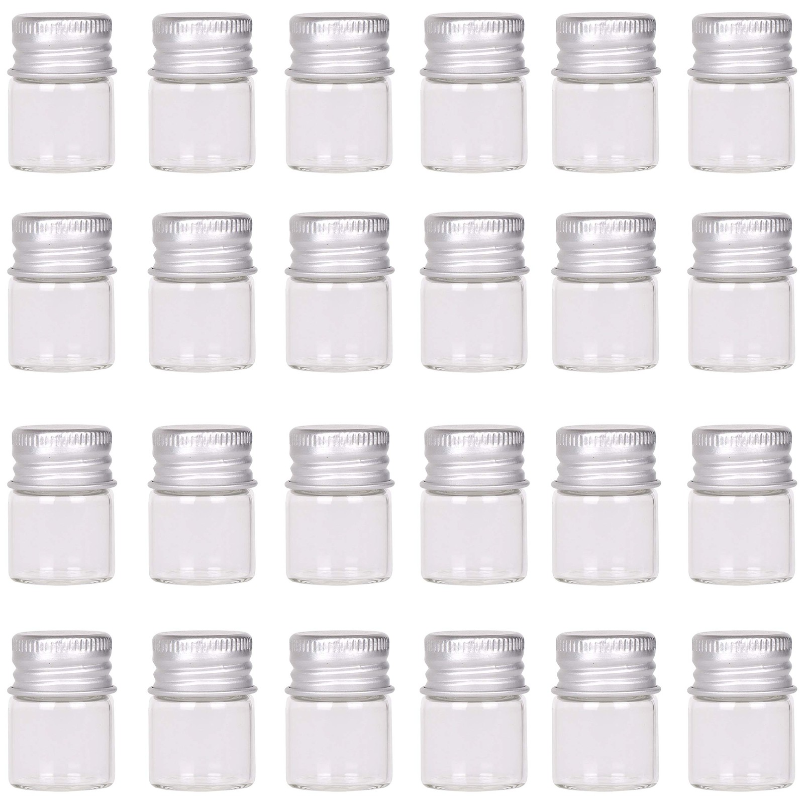 Mini Glass Bottles with Screw Caps 5ml 24 Sets Aluminum Top Metal Lids 5 Mill...