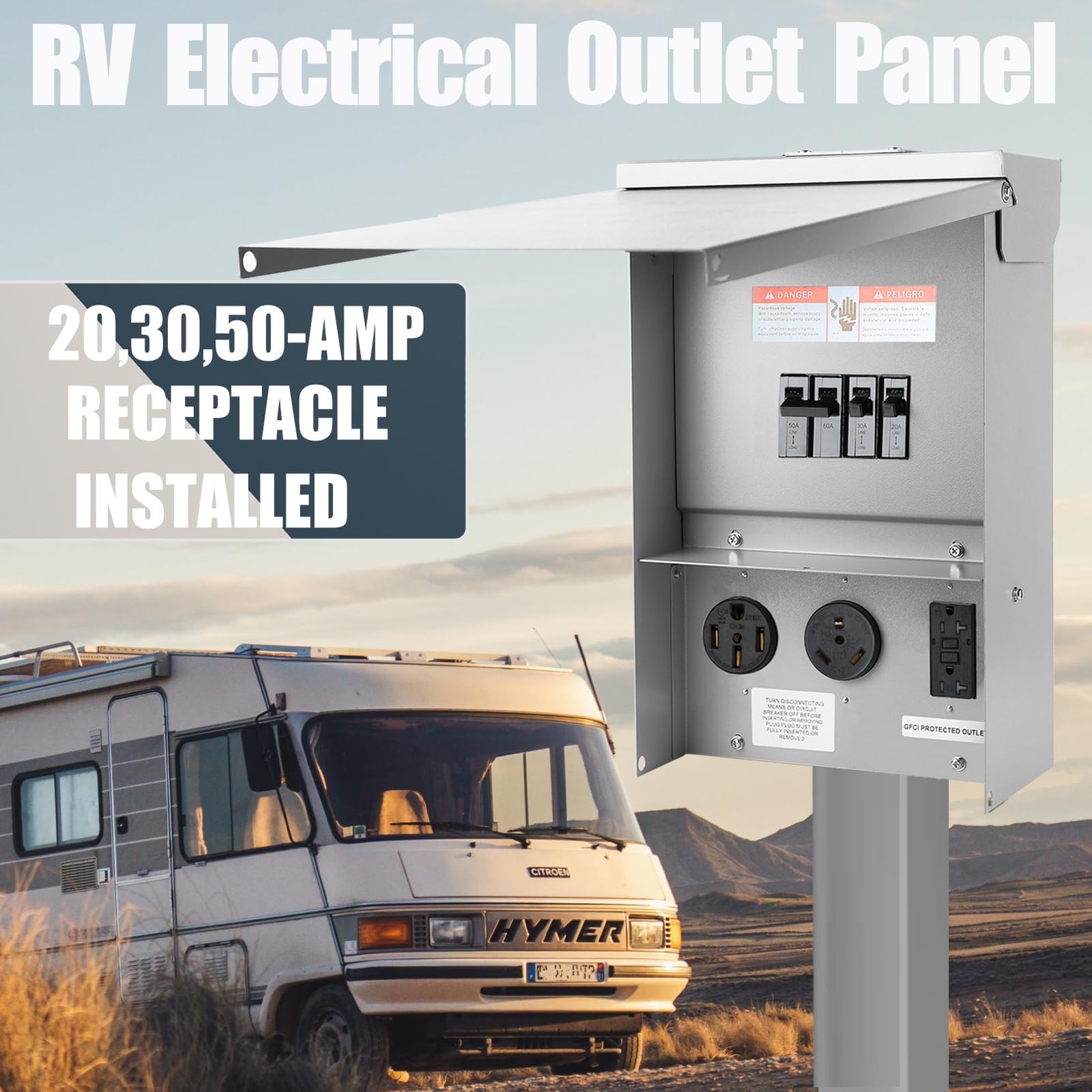 Electrical Outlet Boxes Temporary Power Panel Weatherproof RV Receptacle Box ...