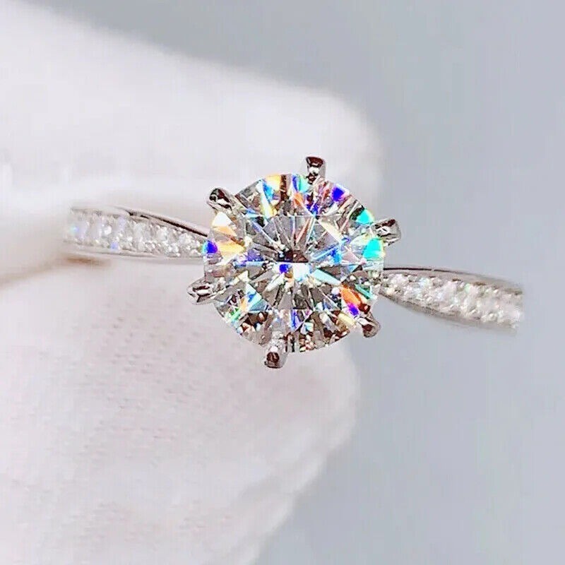Round Cut 2.10 Ct Lab-Created White Diamond Engagement Ring 925 Sterling Silver