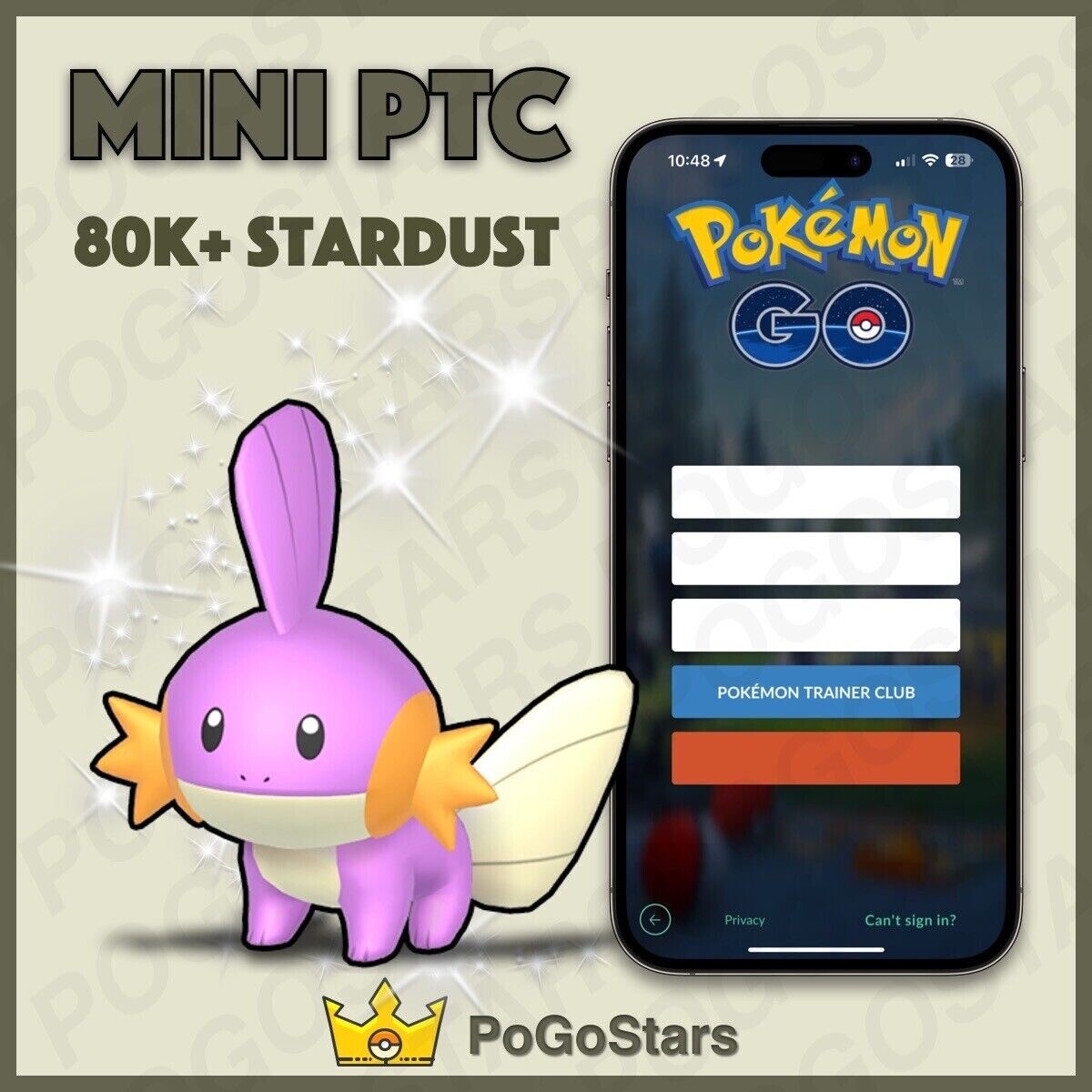 Pokémon PTC GO - Shiny Mudkip - 80K Stardust✨Read Description✨