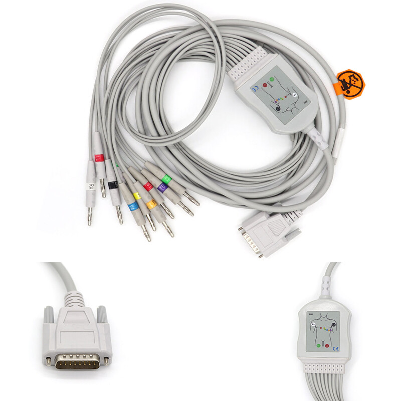 Fit For Edan 12-lead ECG EKG Cable 15Pin Banana 4.0 Fit For SE-3 Medical TPU 3M
