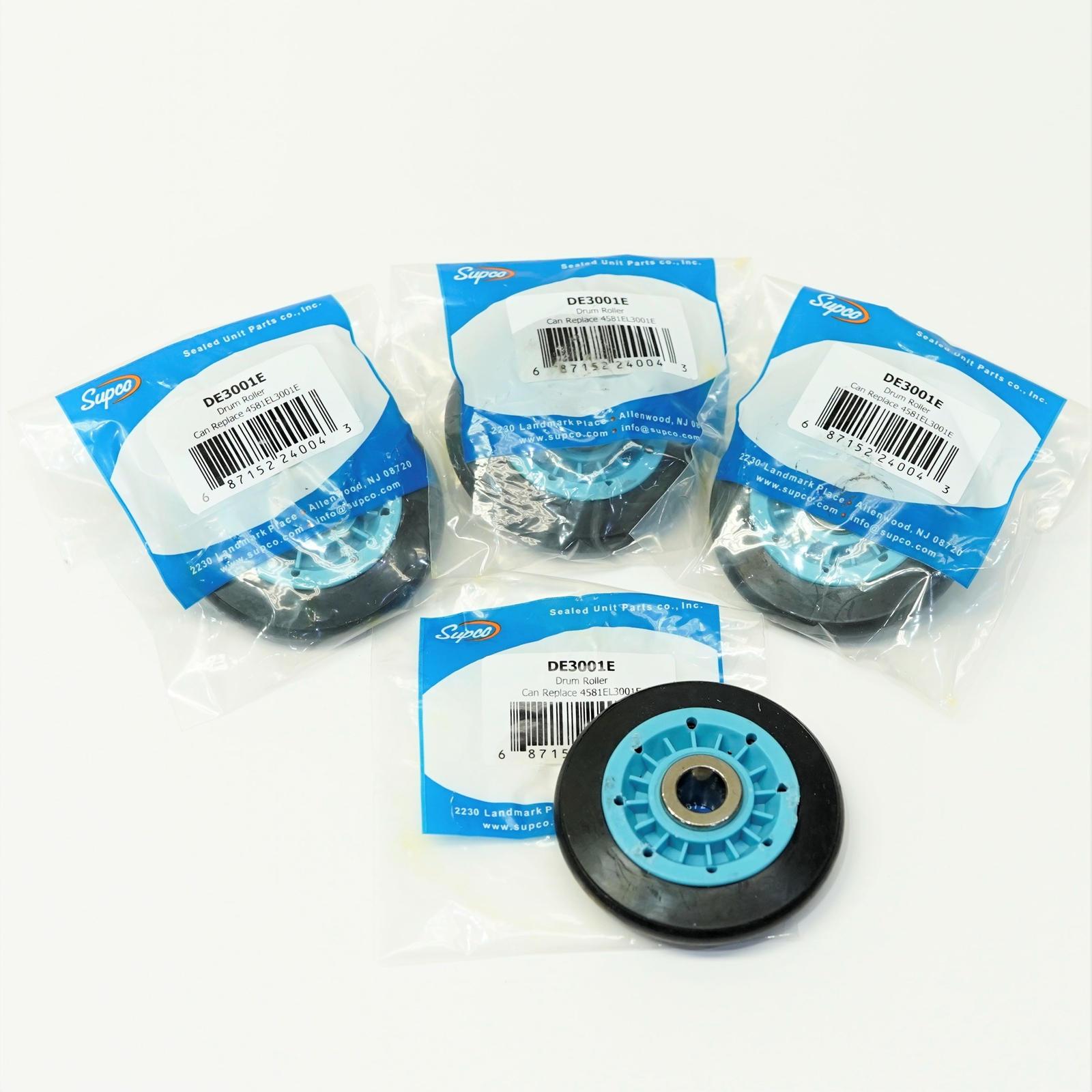 Supco DE3001E Dryer Drum Rollers 4 PACK Replaces LG 4581EL3001E