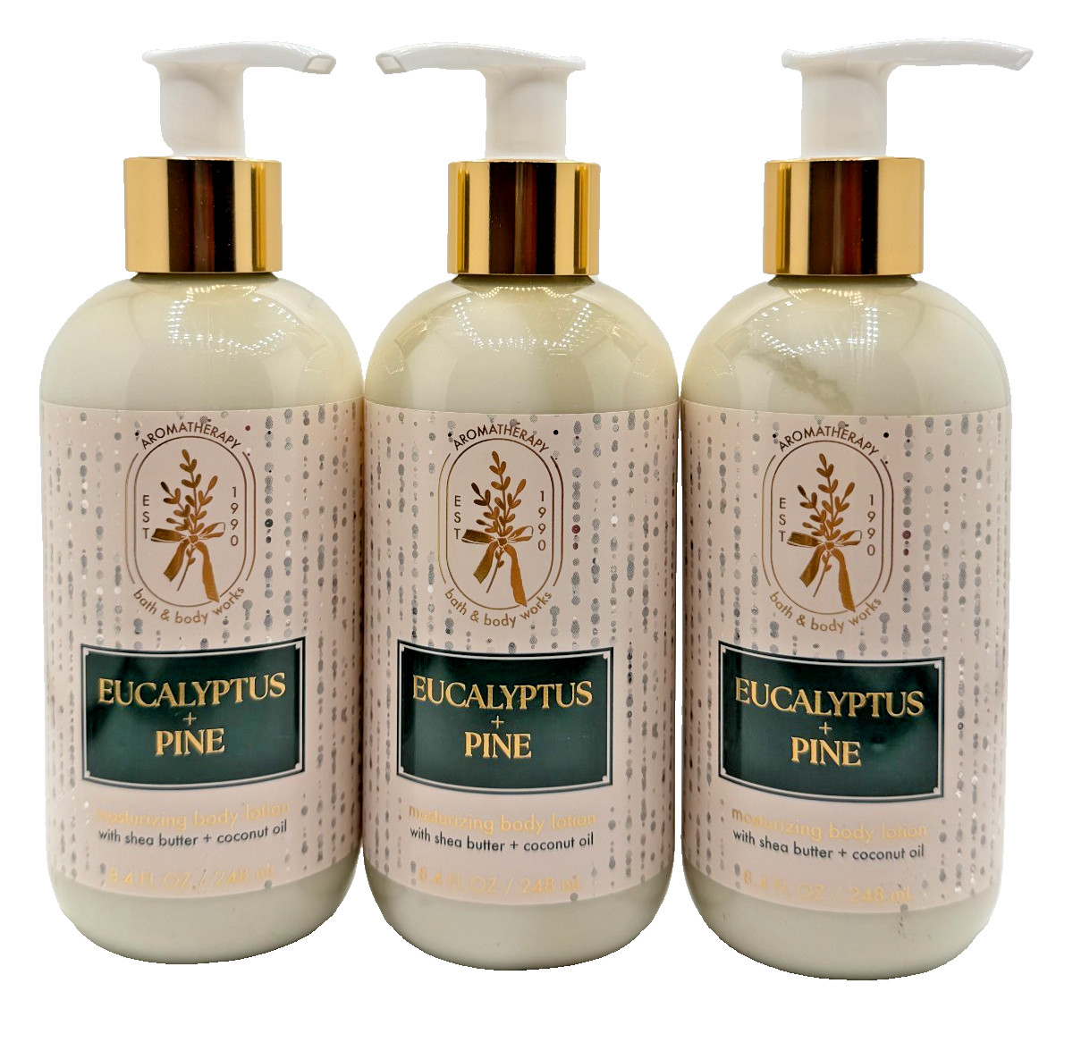 NEW Bath & Body Works Lot of 3 Bottles Aroma Eucalyptus Pine Body Lotion 8.4 oz