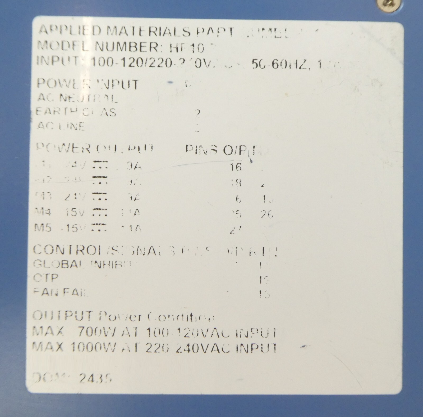 AMAT Applied Materials Rack Mount Power Supply HF10 Working Surplus
