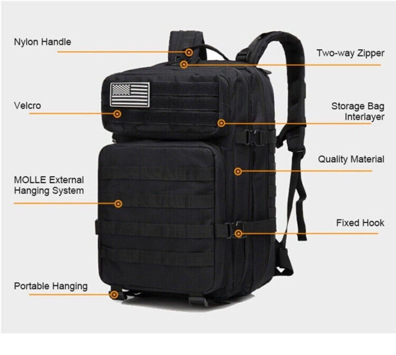 Tactical Molle Army Assault Pack Multifunctional Backpacks Large-capacity 45L US