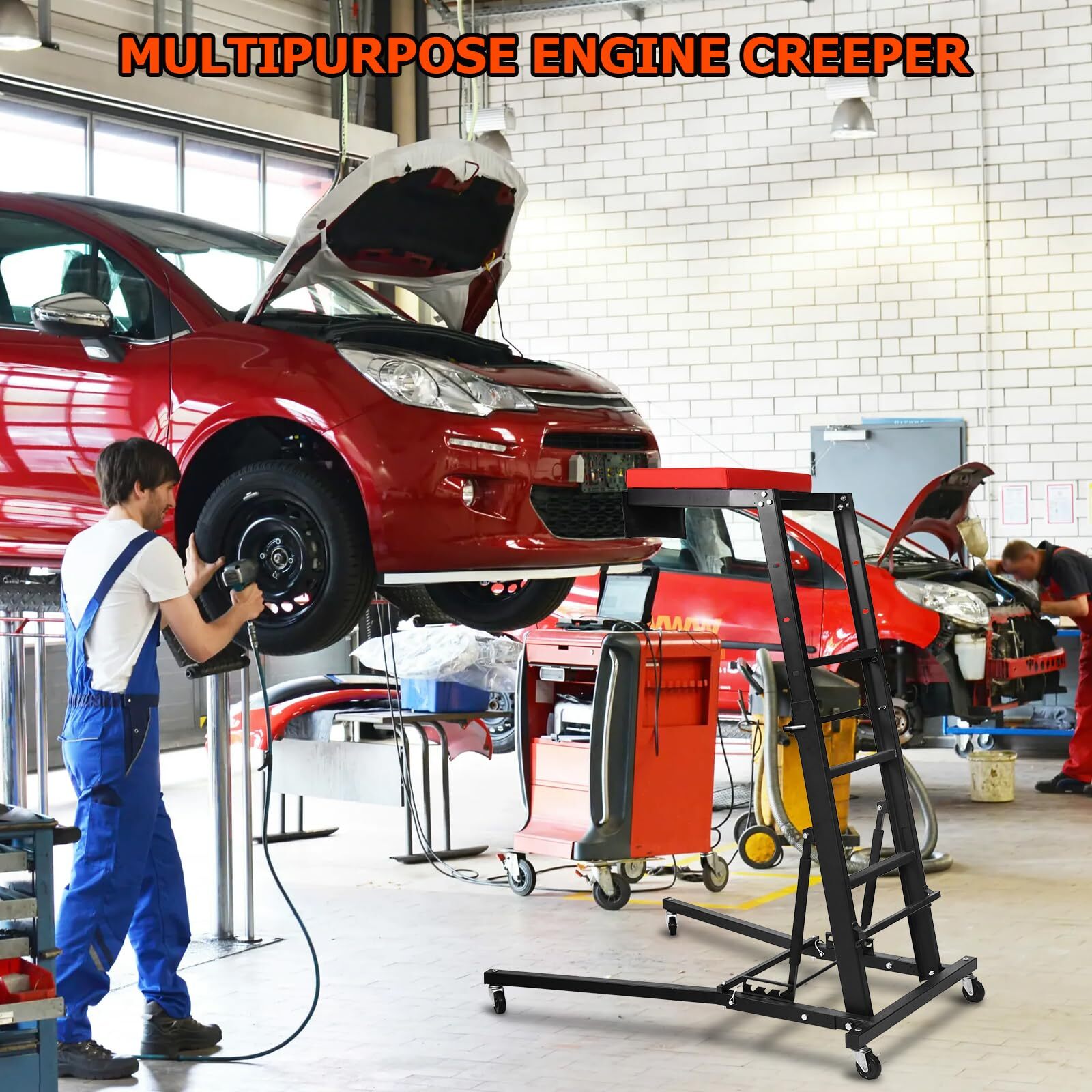 400 lbs Capacity Adjustable Automotive Engine Creeper Thick Padded Deck Foldable