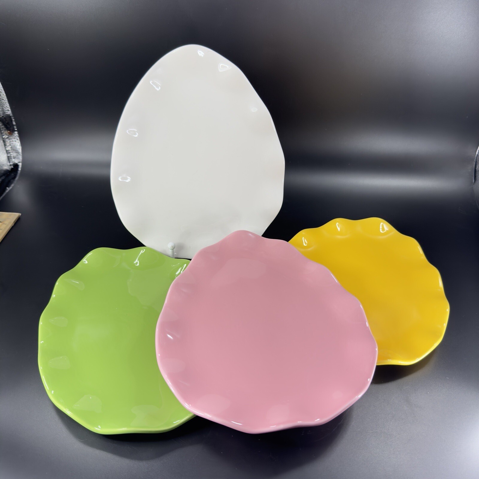 Pottery Barn Easter Egg Shape Dish Plate Set 4 All Different Multicolor Ceramic