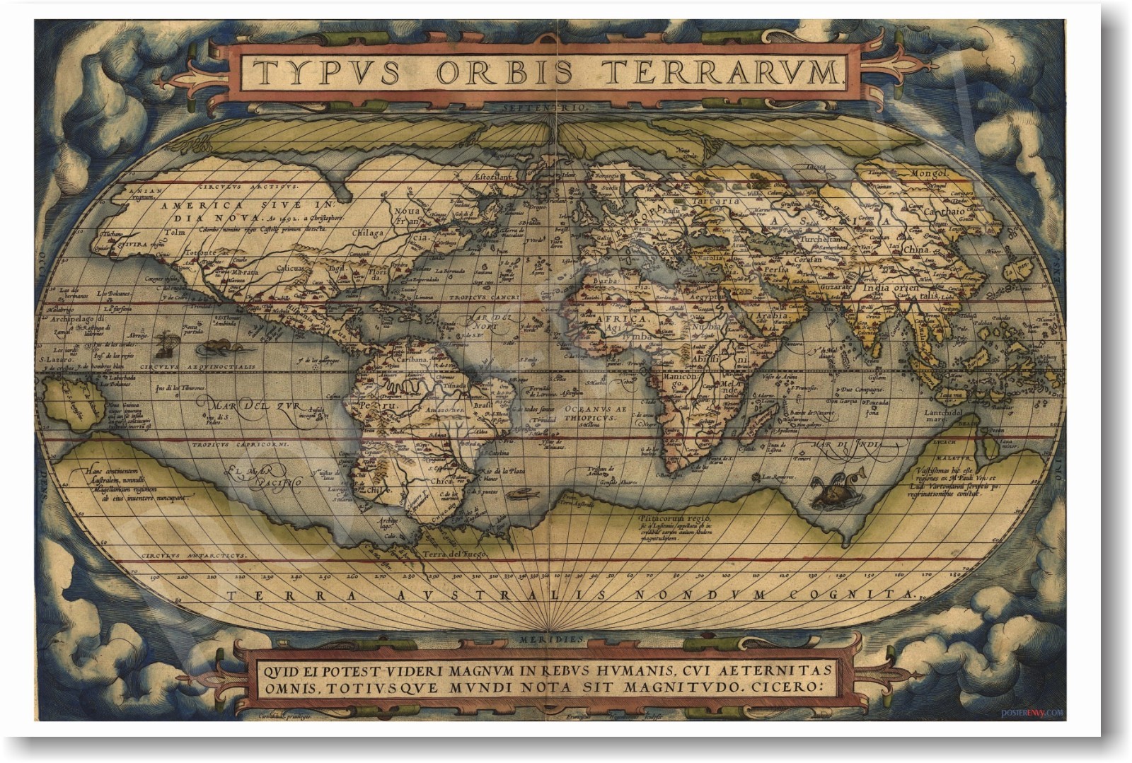 Ortelius World Map 1570 - Common Core Classroom Social Studies Art - NEW POSTER
