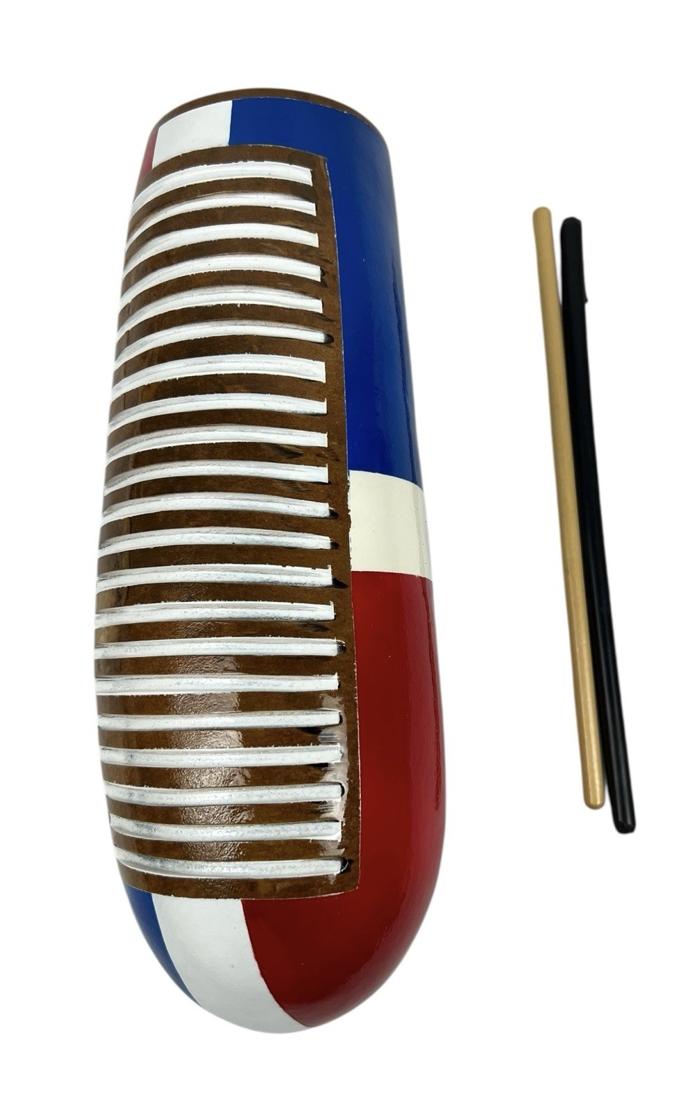 Professional Salsa Guiro painted With Dominican Republic 🇩🇴Flag Design, 11”.