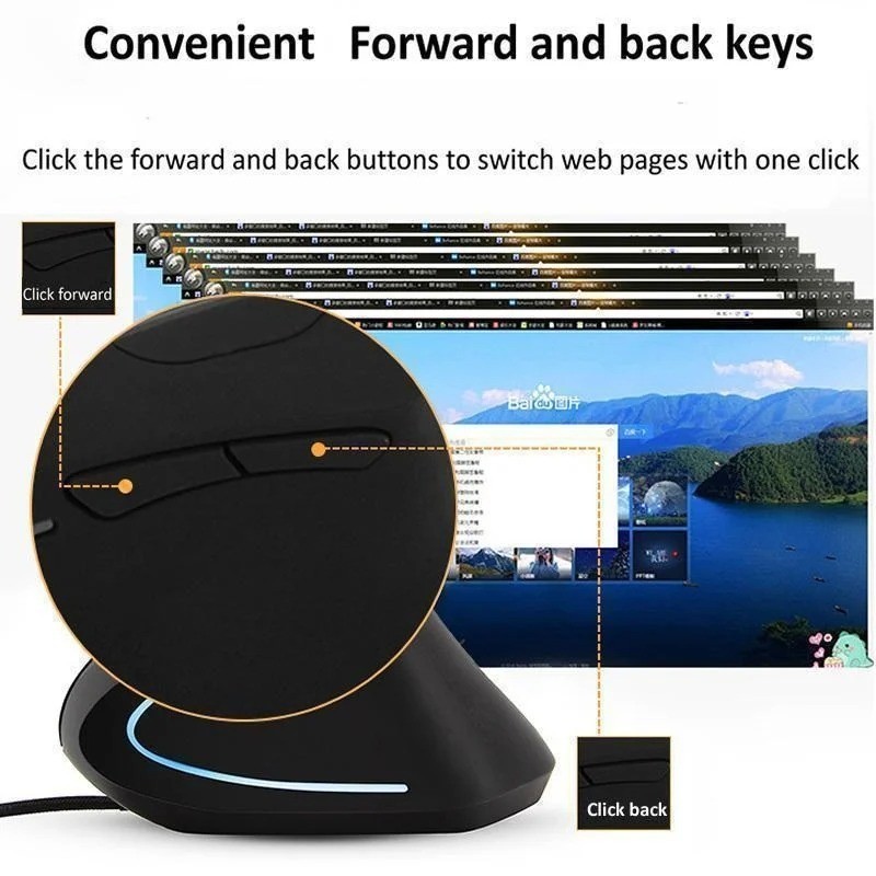 USB Vertical Wired Mouse Ergonomic Gaming Optical Mice 3200DPI for PC Computer
