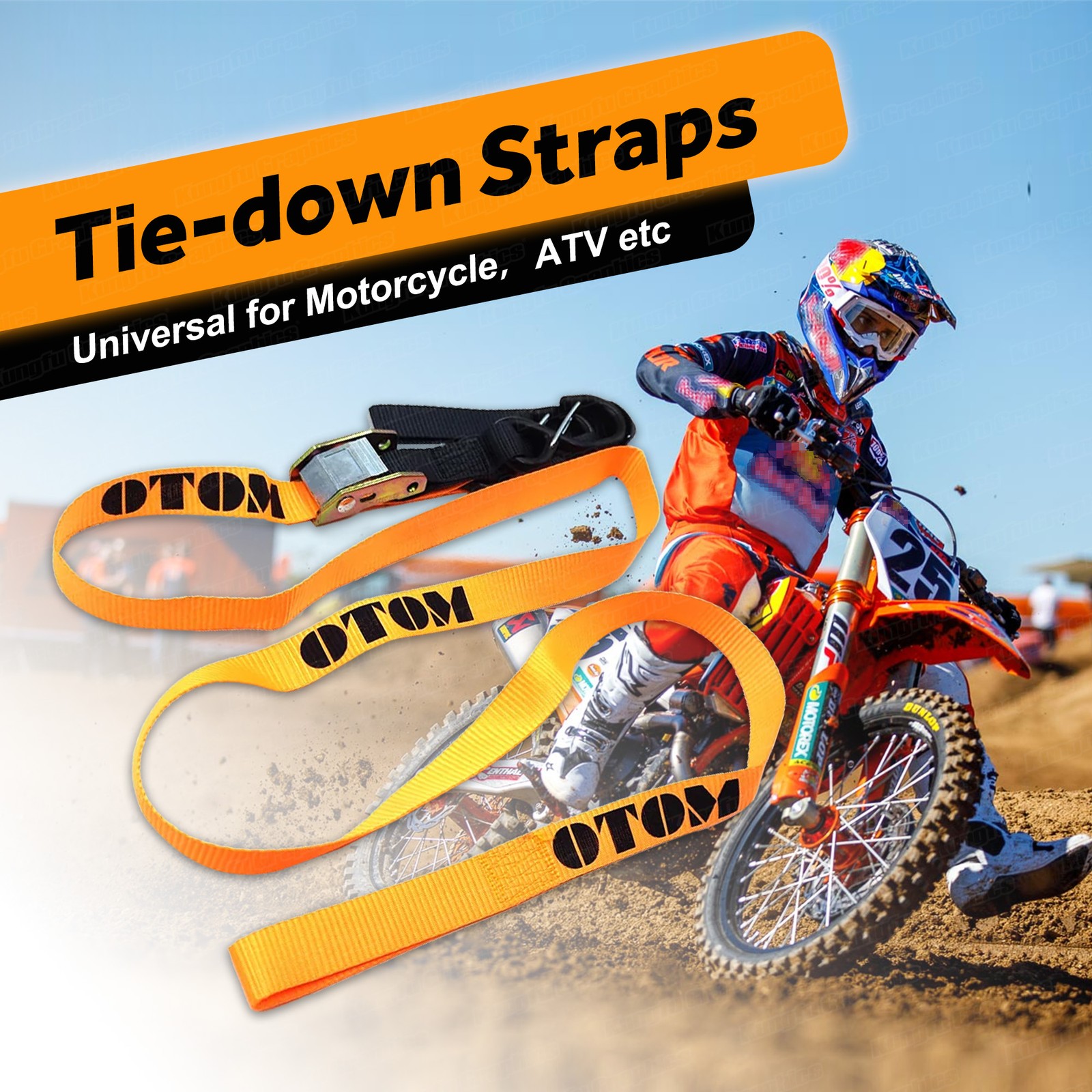 Steel Cambuckle Tiedown Set Handlebar Strap for Motorcycle Dirt Bike S Hooks