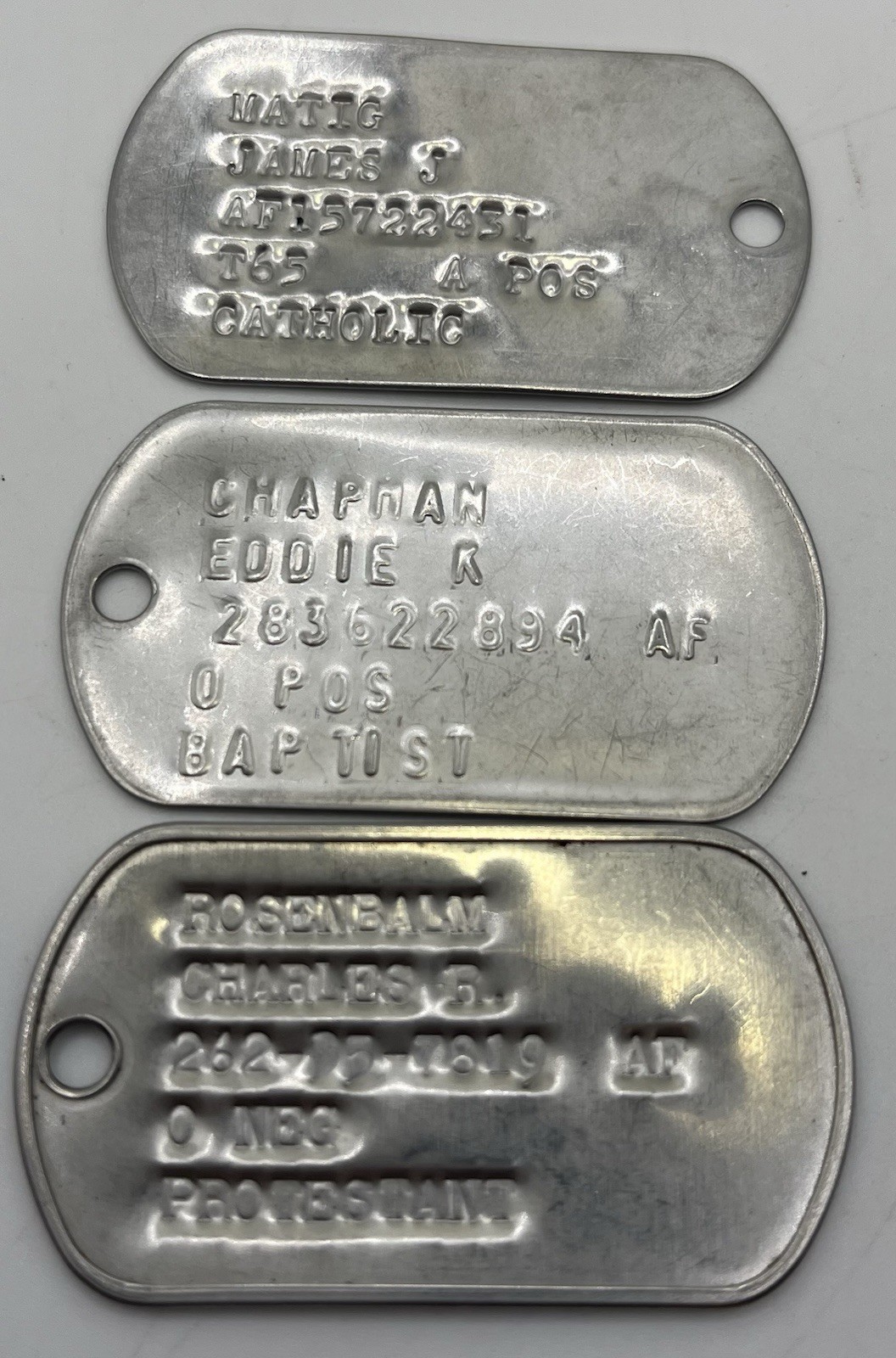 Lot Of 3 Vietnam War US Air Force Named DOG TAG Vintage Badge