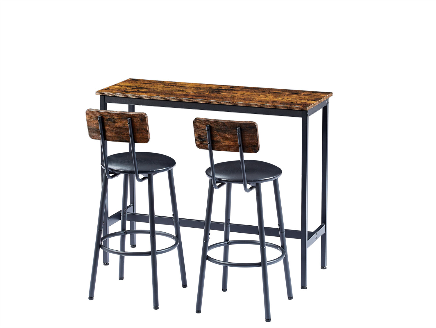 3 Piece Bar Table Set Counter Height Kitchen Pub Tables with 2 Bar Stools Brown