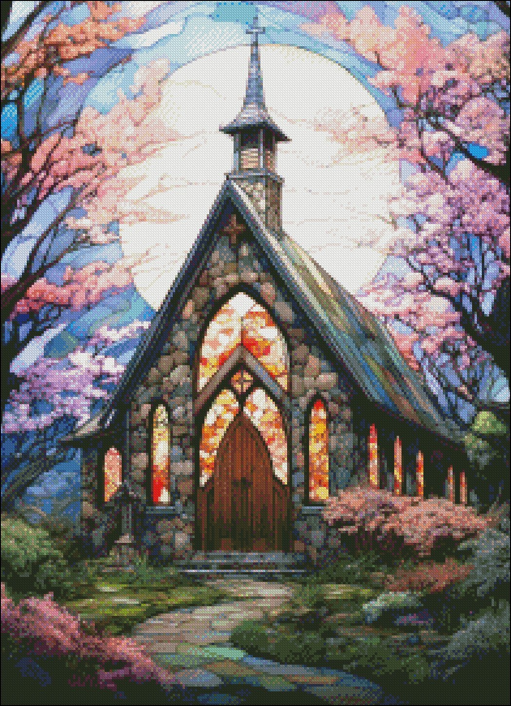 Chapel in Spring - DIY Chart Counted Cross Stitch Patterns Needlework DMC Color