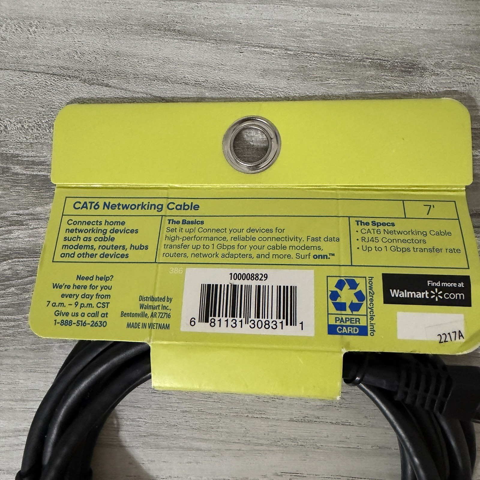 Surf ONN CAT6 Networking Cable 7' Black NEW In Pack