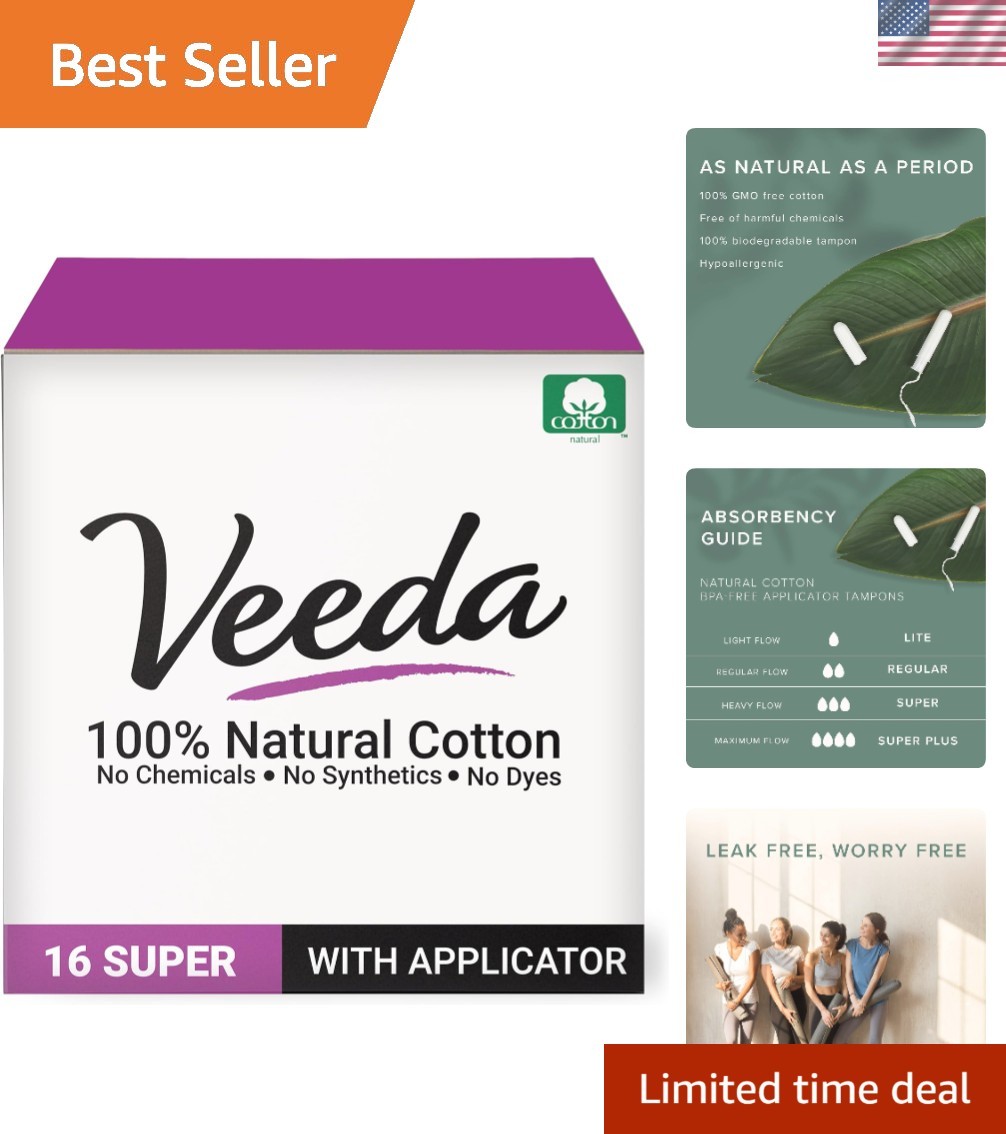 100% Natural Cotton Tampons - Super Absorbency with leak proof protection - C...