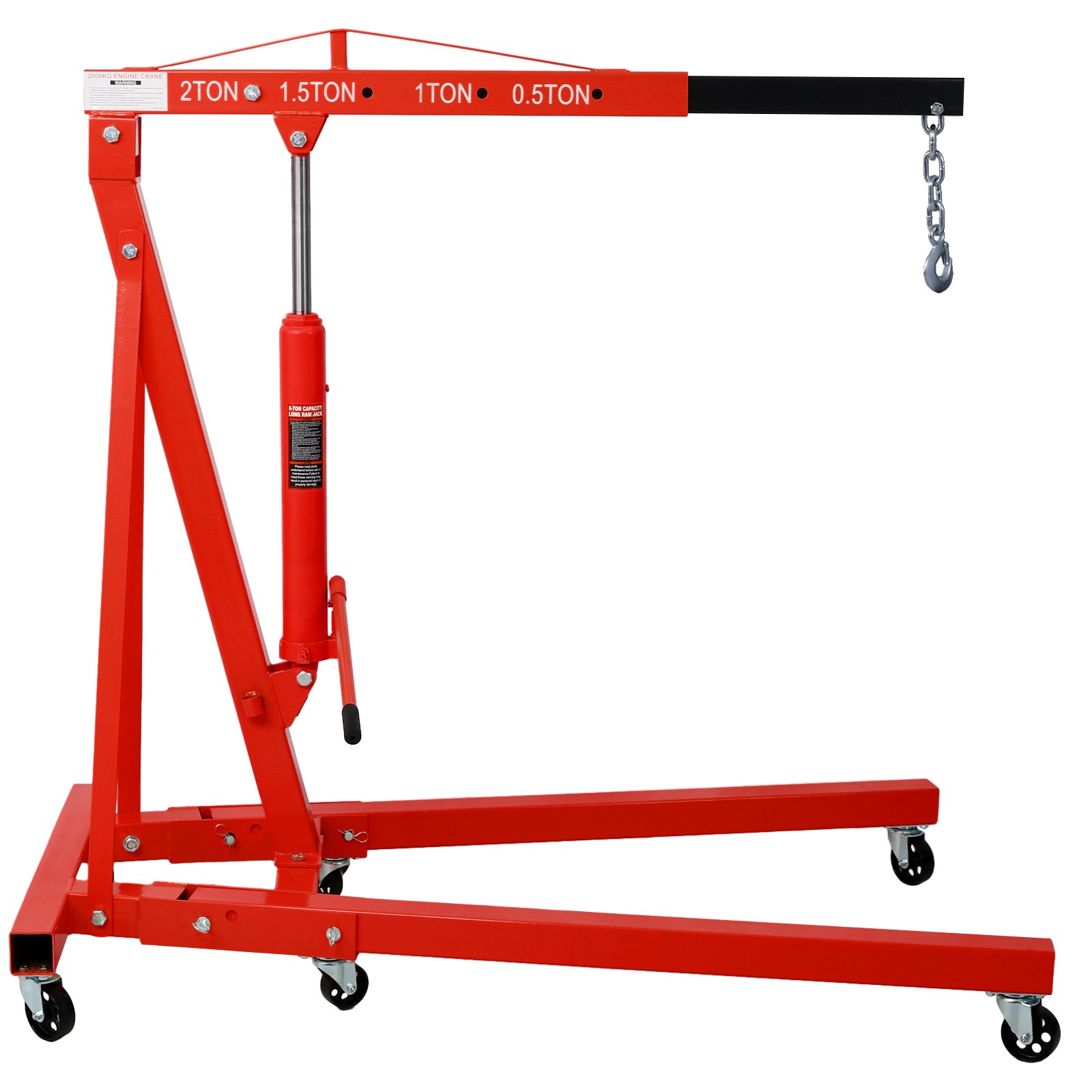 2 Ton Folding Engine Hoist Cherry Picker Shop Crane Lift, Red