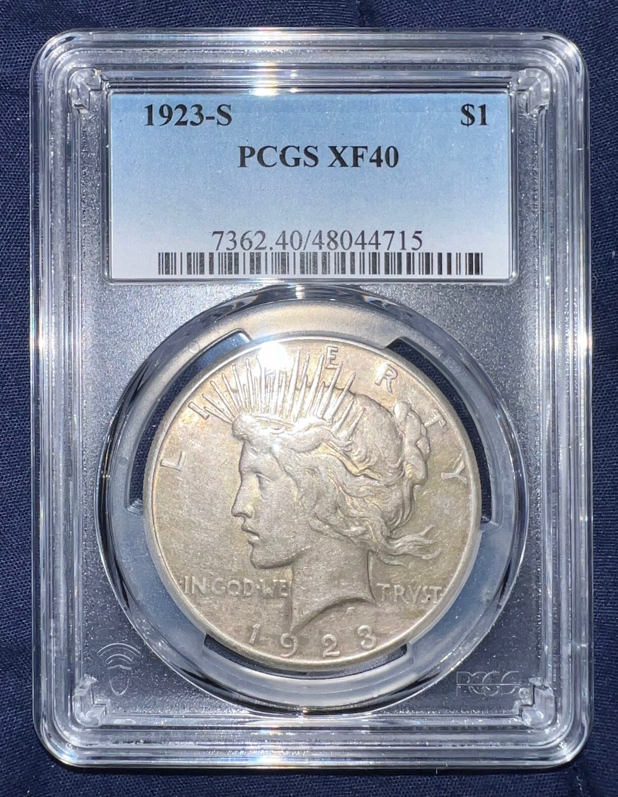 1923-S Peace Dollar, XF40, Professionally Graded PCGS, *Great Details and Color!