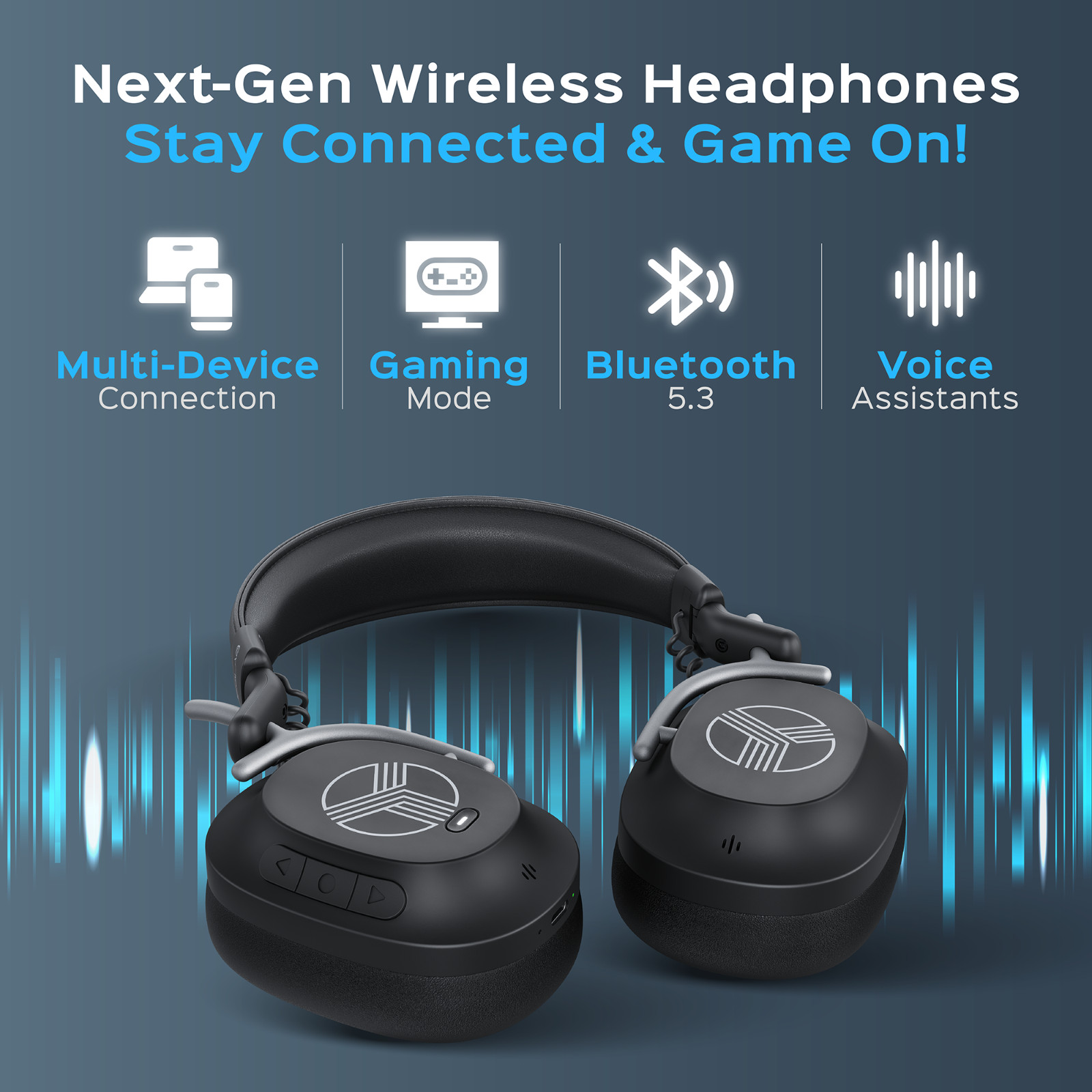 TREBLAB U5 - Hybrid Active Noise Cancelling Headphones Over-Ear 55 Playtime