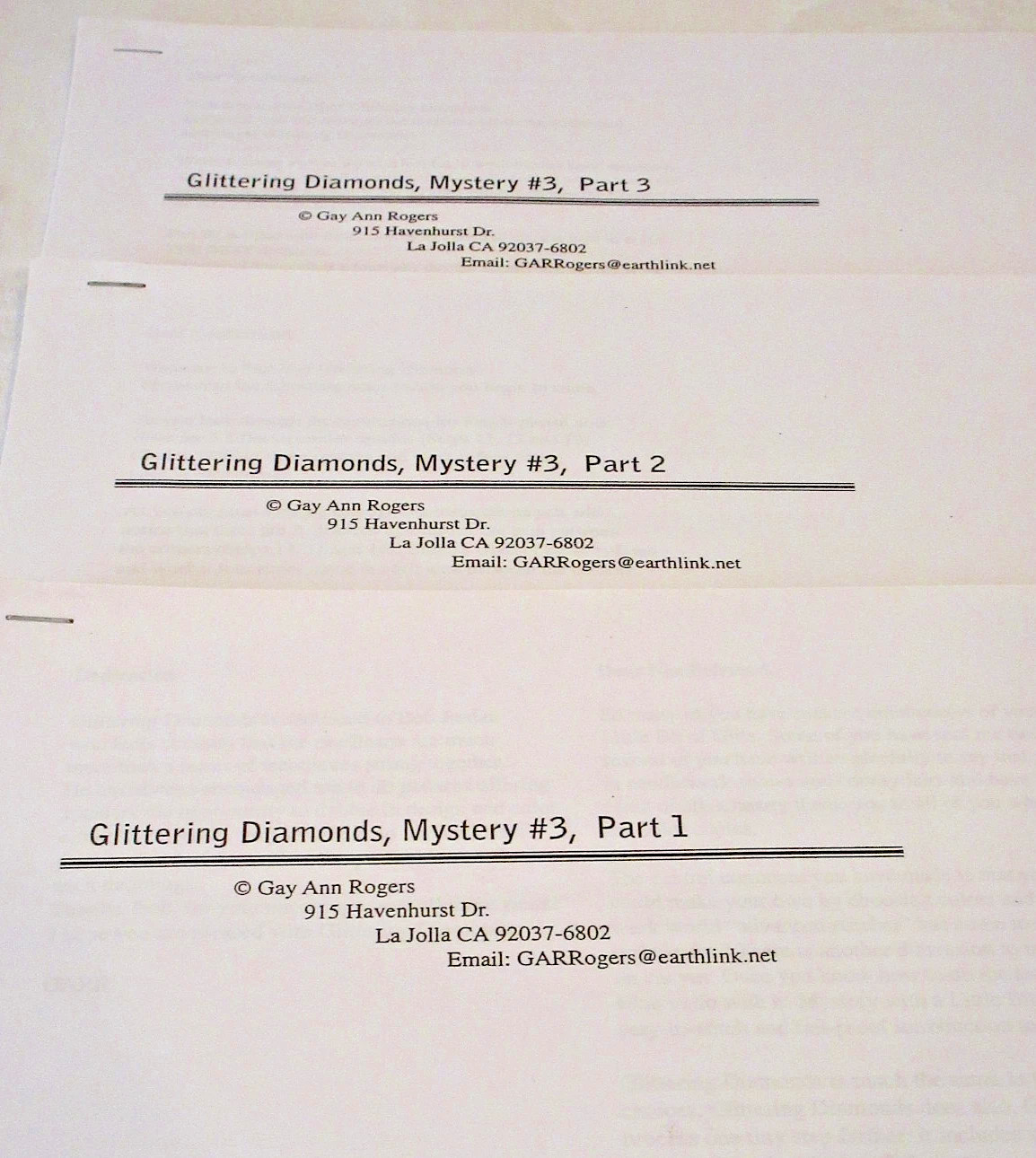 Gay Ann Rogers GLITTERING DIAMONDS MYSTERY #3 Ndlpt/Ctd Thread Patterns 1-3