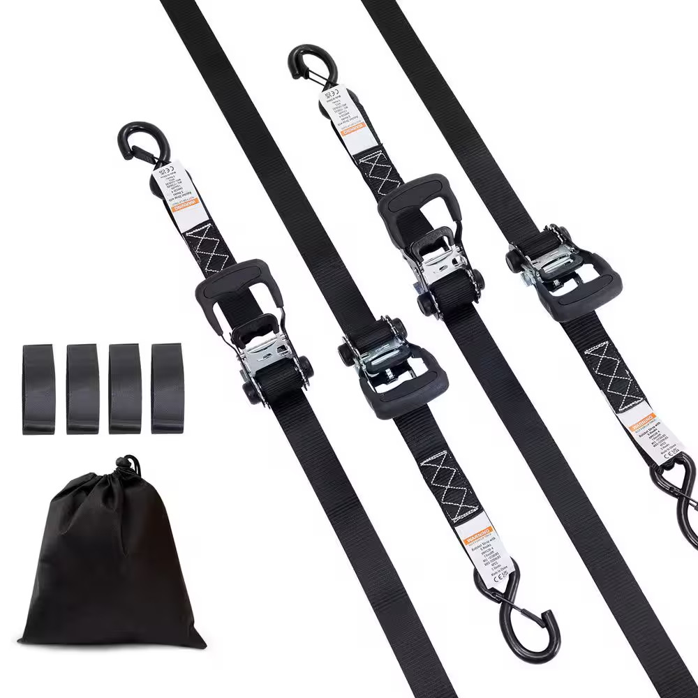 Ratchet Tie down Straps (4PK), 5,208 Lb. Max Break Strength, Includes 4 Premium