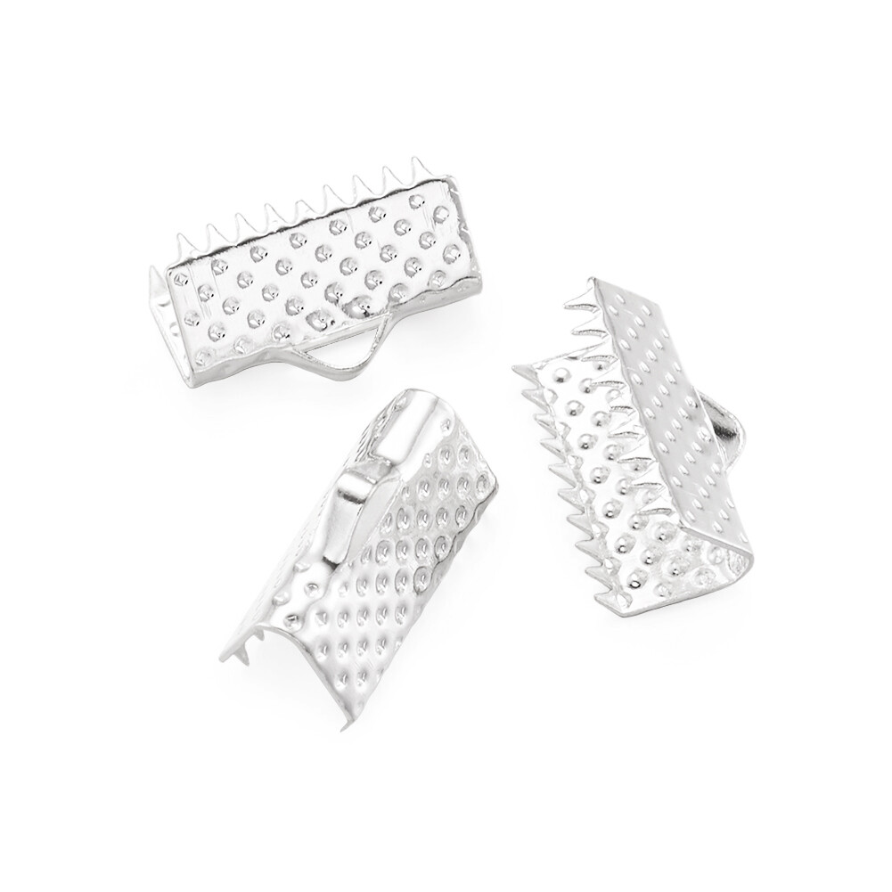 100pcs Silver Tone Iron Ribbon Crimp Ends DIY Jewelry Making Findings 13x7x5mm