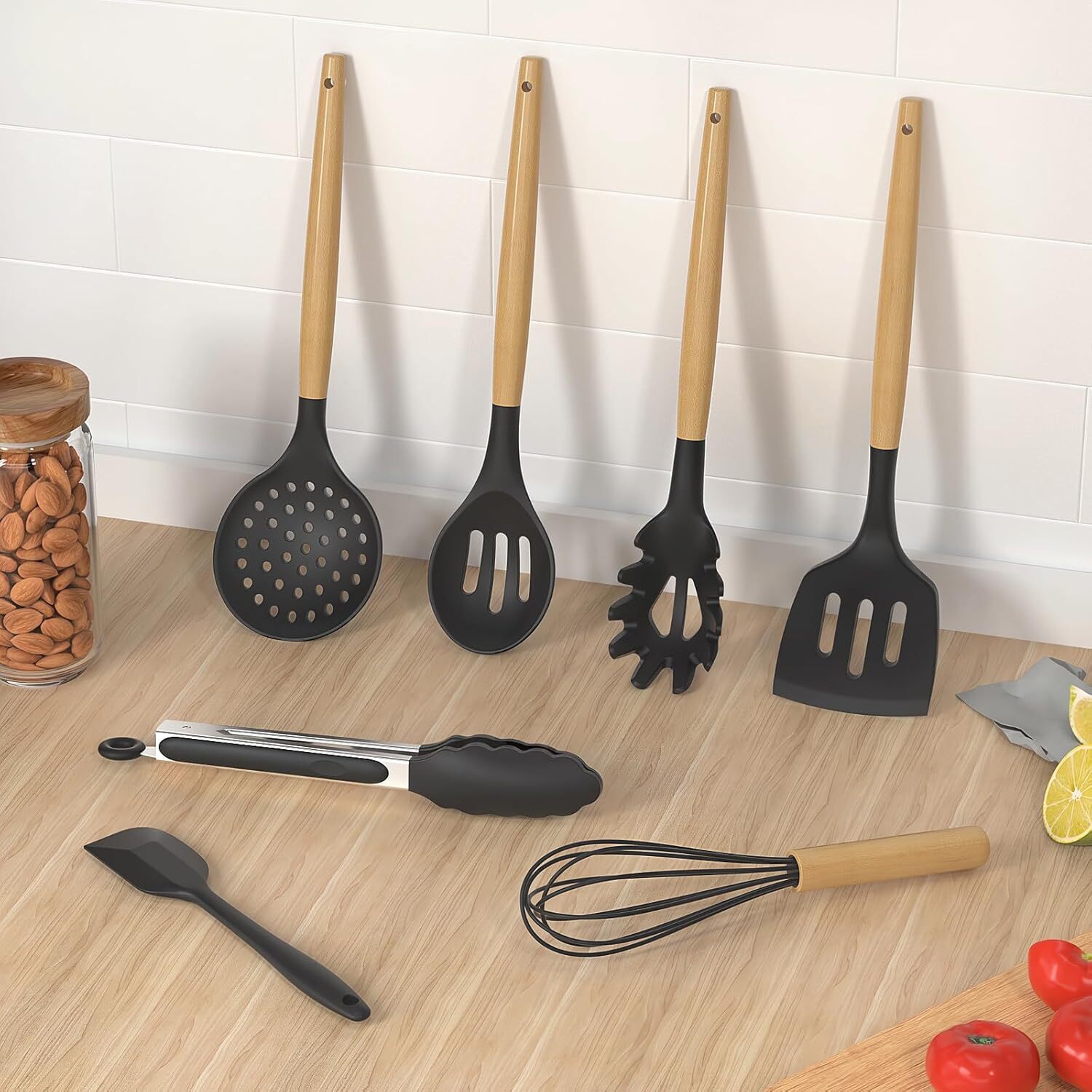 Silicone Cooking Utensils Kitchen Utensil Set - 446°F Heat Resistant Silicone