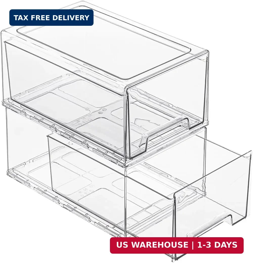 Clear Acrylic Stackable Storage Drawers, Plastic Refrigerator Organizer Bins wit