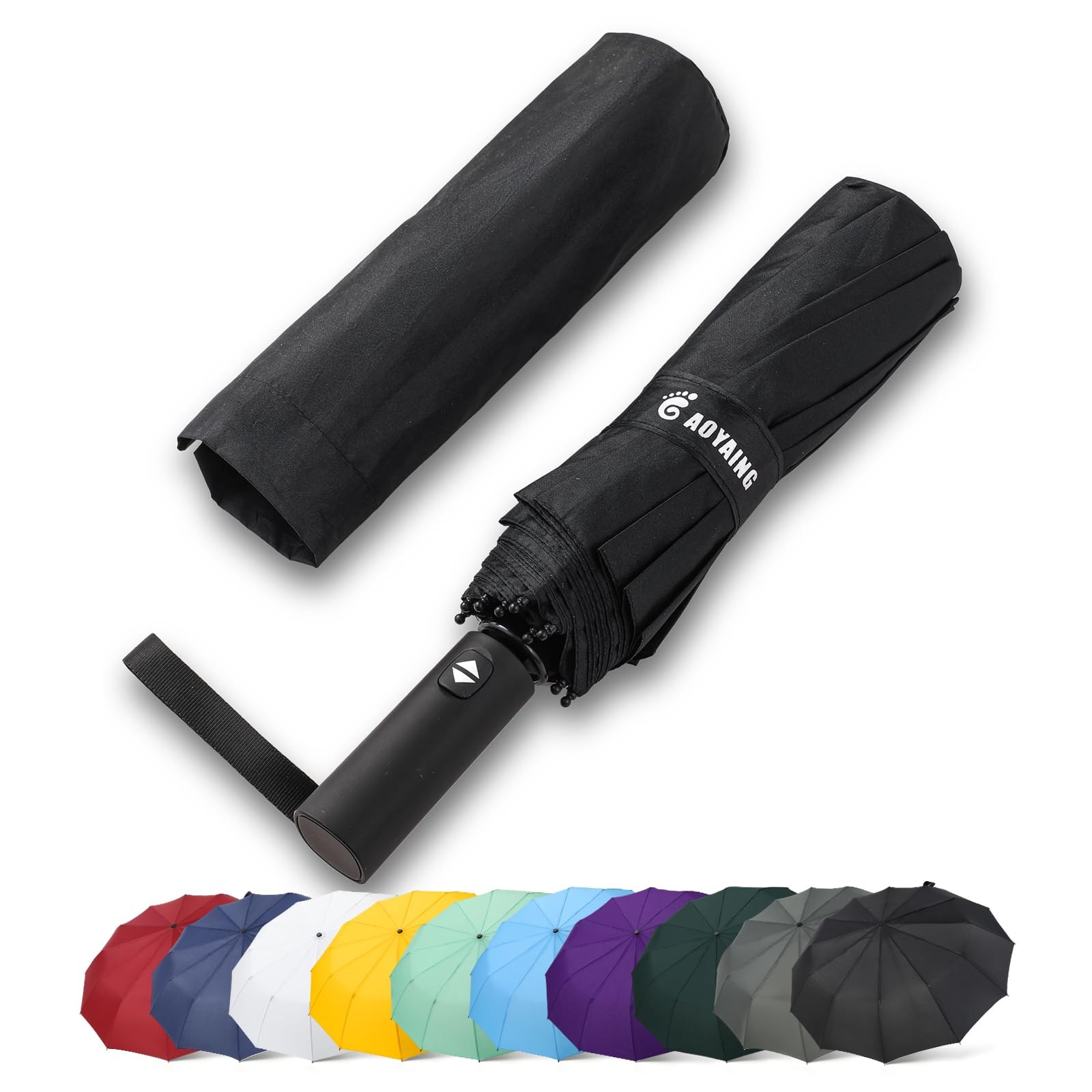 GAOYAING 46 Inch Large Automatic Travel Umbrella, 12 Ribs 46 Inches, Black