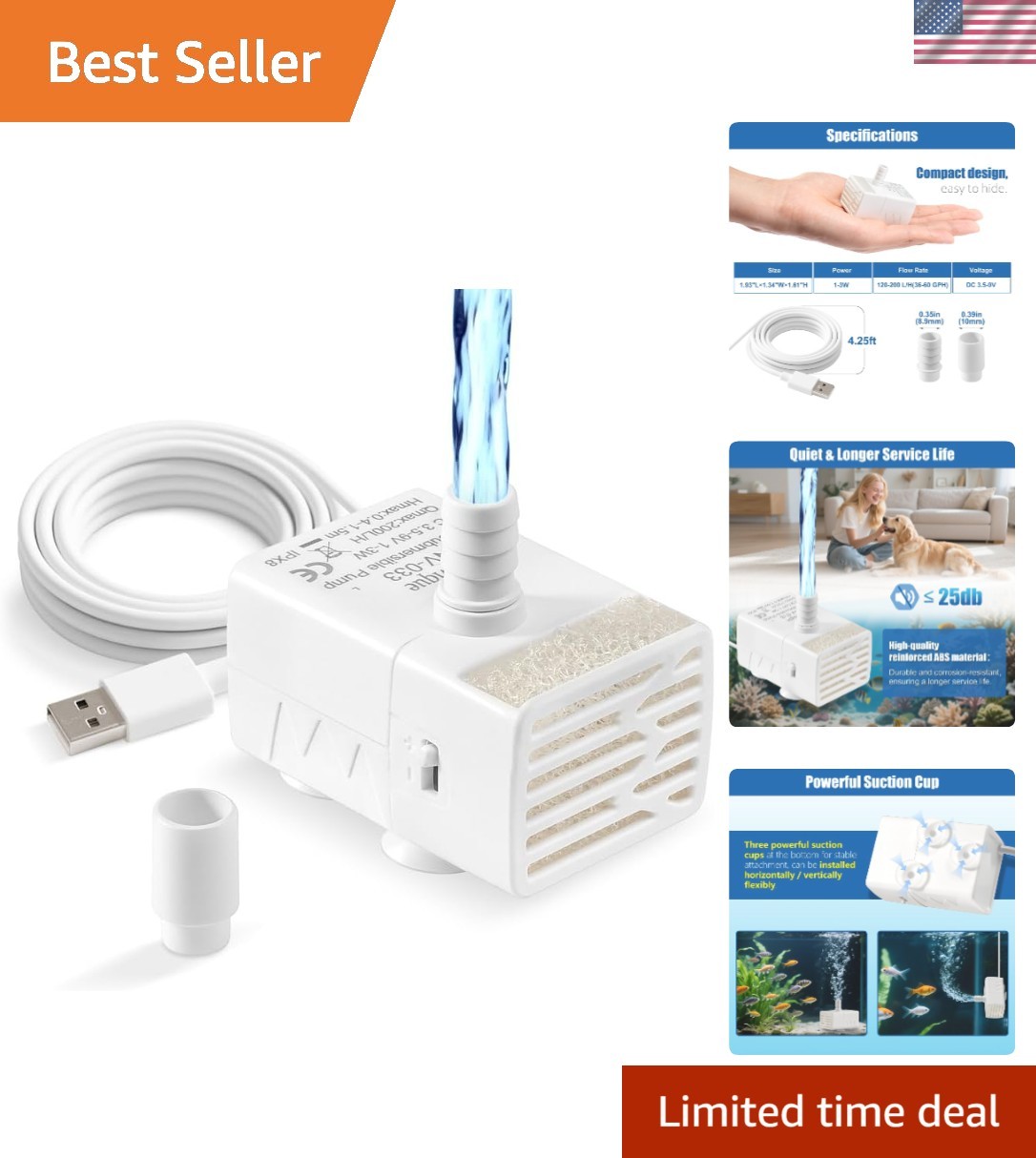 Ultra Quiet Submersible Water Pump with Flexible Installation for Aquatic Life
