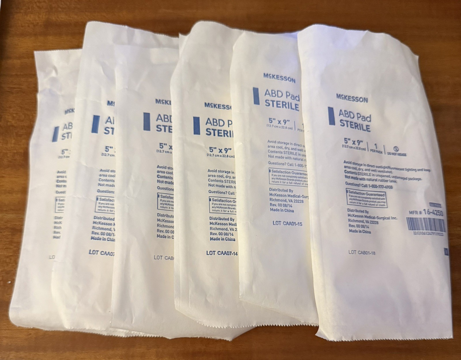 NEW-6 count McKesson Sterile ABD Pad  5"X9"  16-4250