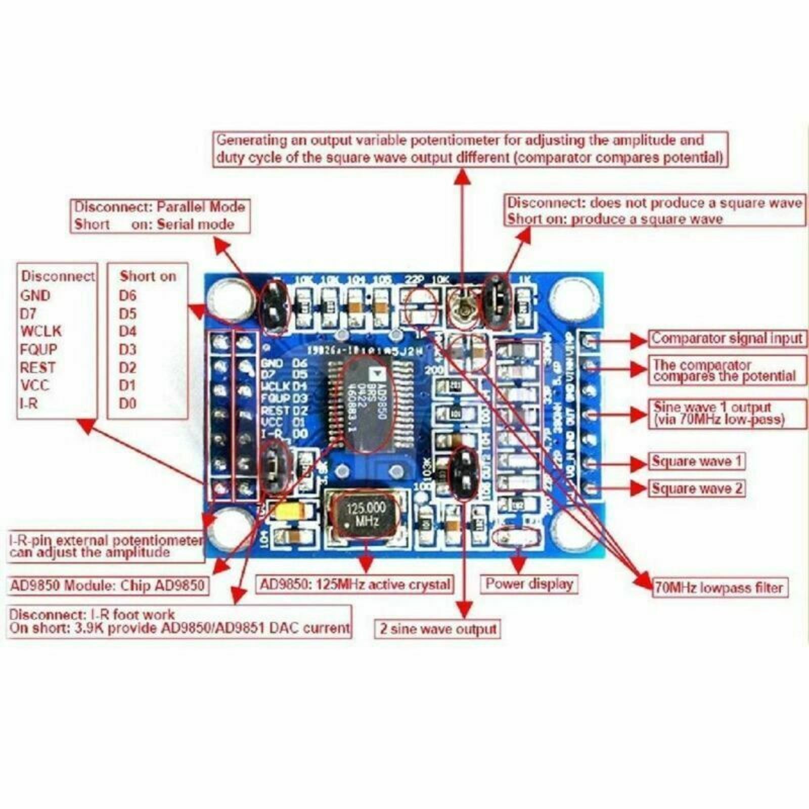 AD9850 DDS Signal Generator Module 0-40MHz 2 Sine/2 Square Wave Output 0-1MHz
