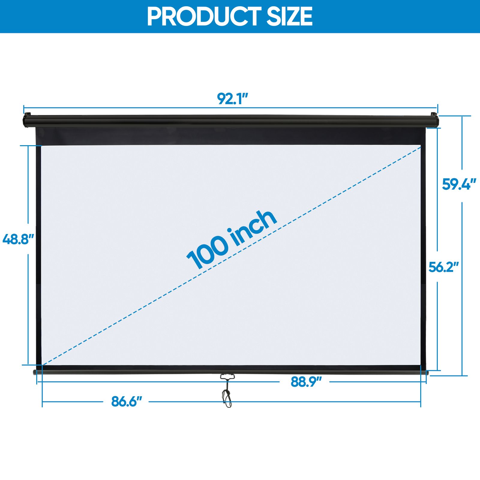 Projection Screen 100'' Pull Down Projector Movies Screen 16:9 HD Home Theater