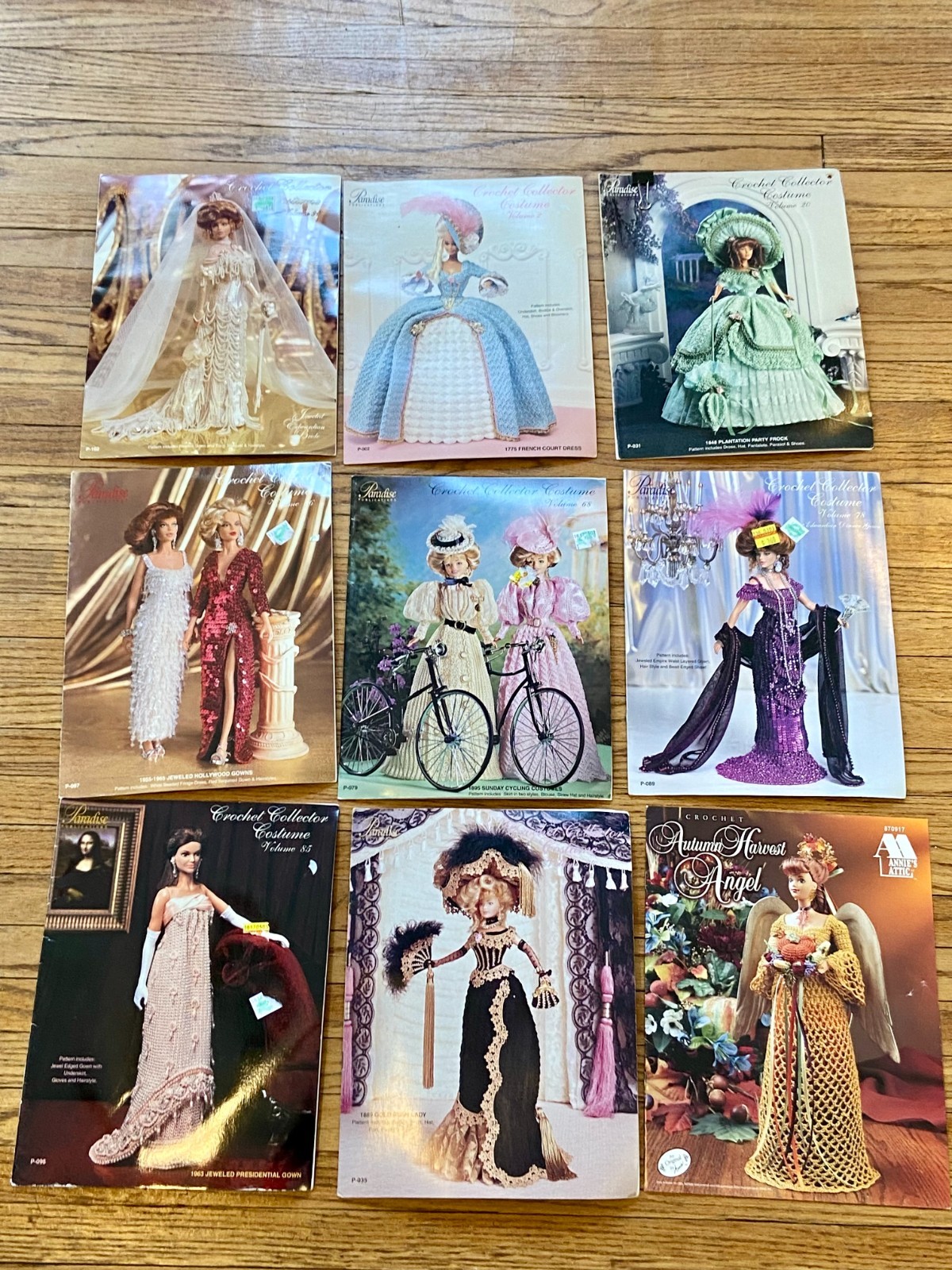 (8) Paradise Publications Crochet Doll Pattern Gold Sequin Edwardian French LOT